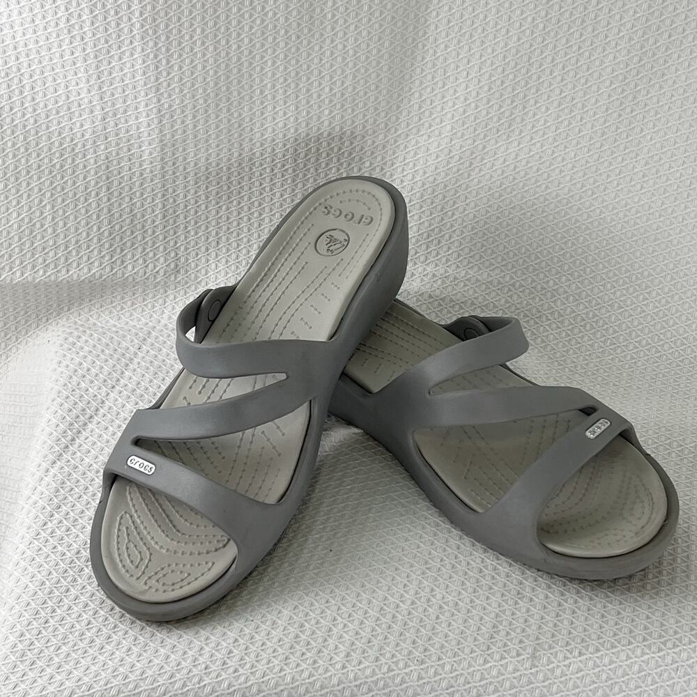 Crocs Patricia Gray Comfort Slide Sandals Women’s Size 11 W11 - Picture 3 of 9